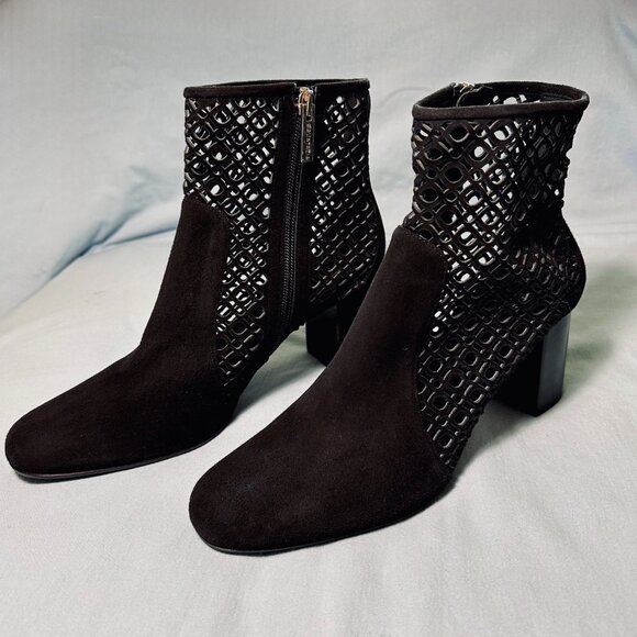 Aquatalia Black Suede Lasercut Ankle Boots - Picture 3 of 9
